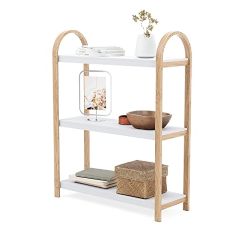 Umbra Bellwood Freistehendes Regal mit 3 Ablagen, Modernes Standregal aus Bugholz, Weiss/Natur, Pappelholz