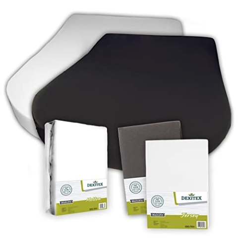 Dexitex 3er Set Queensbett- 1 Molton, 2 Spannbettlaken 1 Anthrazith + 1 Weiß -Bettlaken aus hochwertiger Baumwolle -Oeko-TEX - Multi-Stretch-Bettlaken für Matratzen, Wohnmobile & Wohnwagen