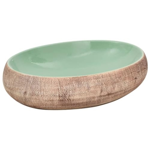 vidaXL Aufsatzwaschbecken, Oval Waschbecken mit Muster, Handgefertigt Waschtisch Waschschale für Badezimmer, Handwaschbecken Spülbecken, Grün Braun 59x40x15 cm Keramik