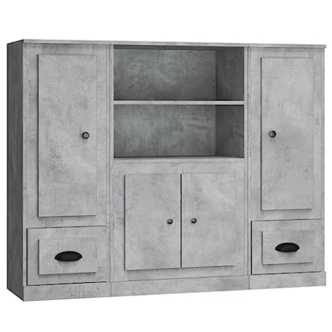vidaXL Highboard 3 STK., Sideboard mit viel Stauraum, Mehrzweckschrank Buffetschrank, Kommode Schrank für Wohnzimmer, Modern, Betongrau Holzwerkstoff