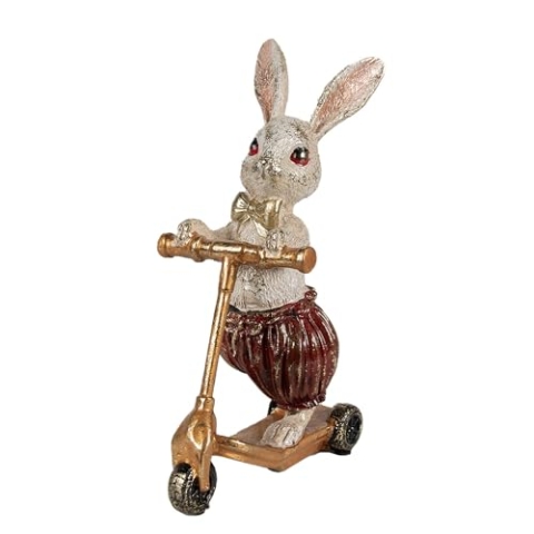 Clayre & Eef Figur Kaninchen 25 cm Weiß Goldfarbig Polyresin Osterdekoration