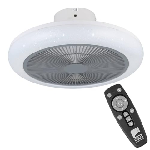 EGLO Deckenventilator mit LED Beleuchtung Kostrena, Ventilator Decke dimmbar mit Fernbedienung, Timer, 3 Geschwindigkeiten, Kunststoff in grau-weiß, AC Motor, warmweiß - kaltweiß, Ø 45,5 cm