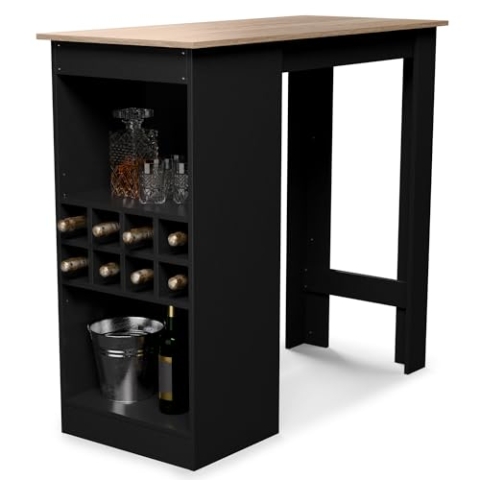 blumfeldt Bartisch, Stehtisch für Küche, 110cm Massivholz Tisch, Bistro & Bar Stehtisch Rechteckig, Kleiner Holz-Bartisch, Hochtisch mit 3 Verstellbaren Regalen, Melamin Beschichtung, Esstisch Klein
