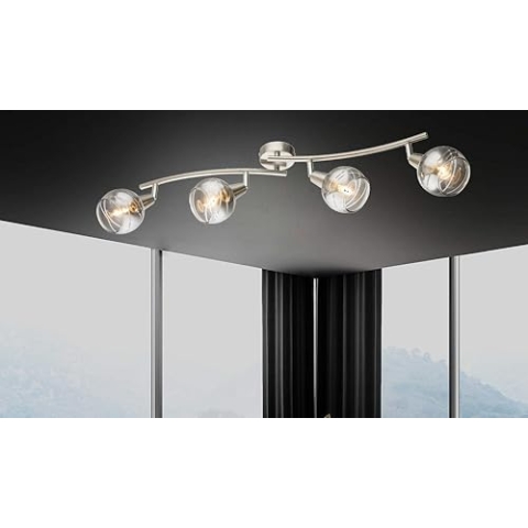 Trango 4-flg. 1010-48L Edelstahl-Optik Deckenleuchte schwenkbar *WOW* inkl. 4x 5Watt LED-Leuchtmittel 3000K warmweiß Spots Deckenlampe mit Design rauchigen Glasschirmen Wohnzimmerlampe, Deckenstrahler