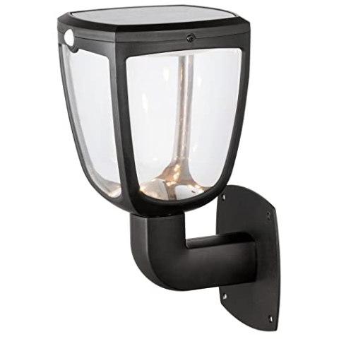 Sylvania GIZMO Solar, solarbetriebene LED-Leuchte, Typ Wand-Licht, Wand Licht im Vintage-Design für Outdoor z.B. Schuppen, Garage, Haustüre, Laterne PIR, 345 Lumen, IP54, 4000 Kelvin, 1 Stück, Schwarz