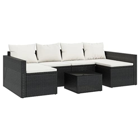 vidaXL Garten Lounge Set 2-TLG., Gartenmöbel Set mit Kissen, Sitzgruppe für Garten Terrasse, Sofa Garnitur Loungemöbel U-Form, Schwarz Poly Rattan