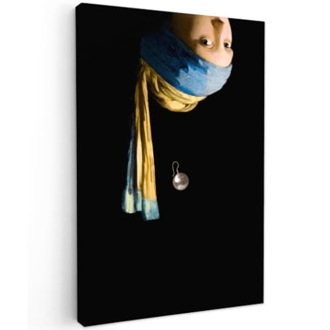 MuchoWow Leinwand Bilder, Einzigartige Wanddeko mit Rahmen, Mädchen mit Perlenohrring - Vermeer - Kunst, Wandbilder Wohnzimmer, Deko Schlafzimmer 60x90 cm