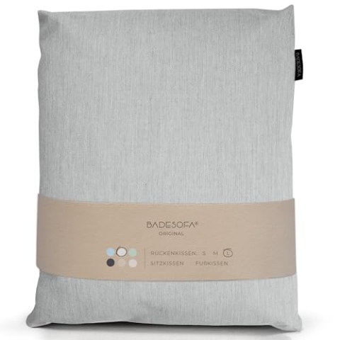 BADESOFA® Badewannen-Kissen L | Premium-Qualität | Bequemes Wannen-Kissen | Schnelltrocknend | Made in EU | Badewanne-Kissen waschbar | Bade-Kissen Grau | Zubehör für breite, hohe Badewanne
