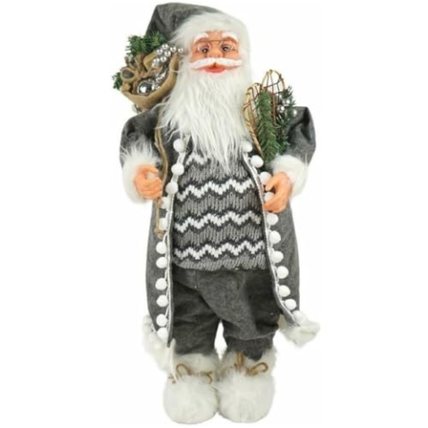 XL Luxus Weihnachtsdekoration Weihnachtsmann stehend Grau-Weiß - 70cm