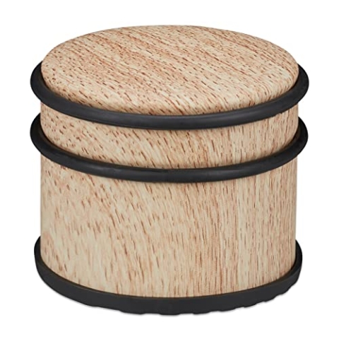 10 x Türstopper, für schwere Türen & Fenster, Edelstahl & Gummi, Holzoptik, hoher Bodenpuffer, ∅ 9,5 cm, Hellbraun
