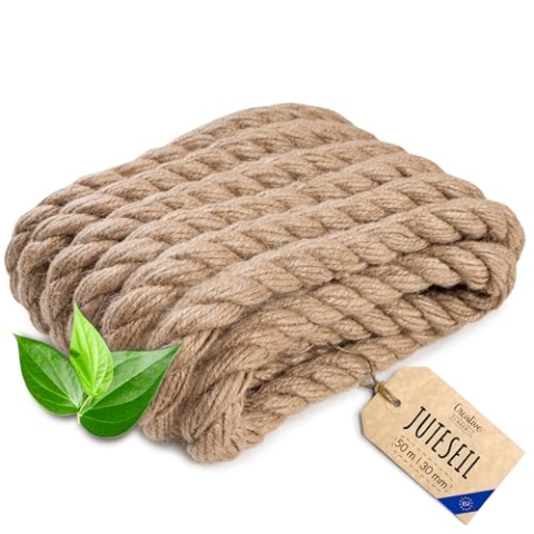 Creative Deco Juteseil Juteschnur | 50m Lang (Personalisierung alle 5m möglich) | 30mm Dickes Seil | Jute Hanfseil Tau Schnur | Gedreht Garn Kordel Naturfaser | Braunes Deko Seil Handlauf DIY Garten