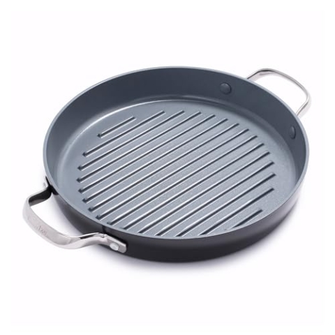 GreenPan Valencia Pro Harteloxierte Gesunde Keramik Antihaft 28 cm Runde Grillpfanne, PFAS-frei, Induktion, Spülmaschinenfest, Backofenfest, Grau