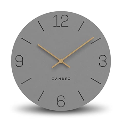 Cander Berlin MNU 2630 H Wanduhr MDF lautlos ohne Tickgeräusche 30 cm analog Wohnzimmer modern Vintage grau Holzzeiger