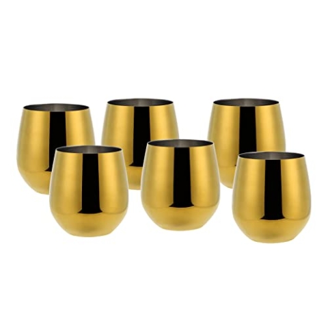 Echtwerk Weingläser, 6-tlg Rotweingläser, Trinkbecher aus Edelstahl, Unzerbrechliche Trinkgläser, Bruchsichere Gläser, Gold-Edition, 500 ml