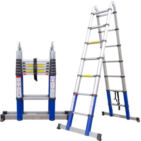 ALDORR 4,40M Teleskop-Klappleiter aus Hochwertigem Aluminium - Teleskopleiter - Belastbarkeit bis zu 150kg - Leiter Ausziehbar - Sicher und zuverlässig (EN131)