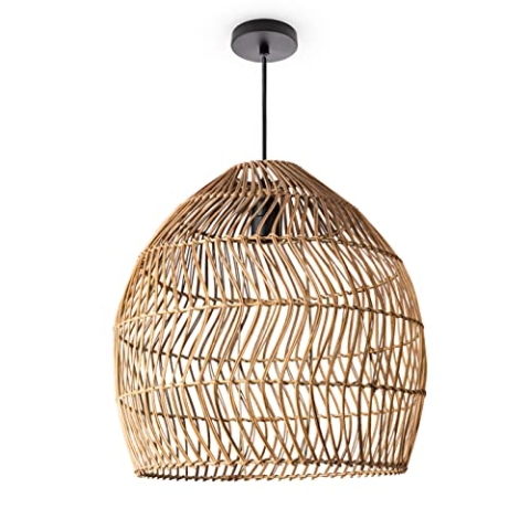 Paco Home Pendelleuchte Wohnzimmer Boho Korbleuchten Pendellampe Rattan Hängeleuchte Esszimmer Lampe Papier E27, Lampenart:Pendelleuchte - Typ 7, Farbe:Natur (Ø40cm)