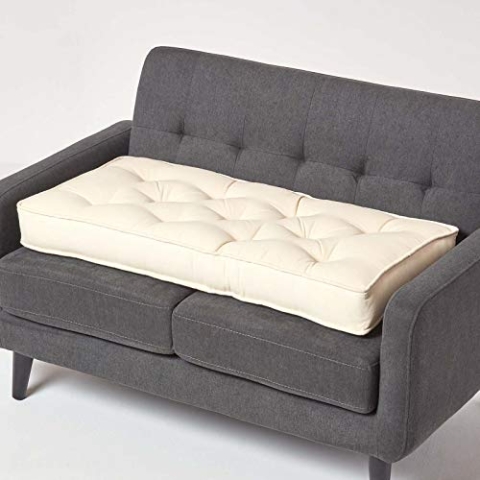Homescapes Langes Sitzkissen Creme 100x48 cm, Dicke Sofa-Auflage gepolstert, Sitzauflage Sofa mit Baumwollbezug