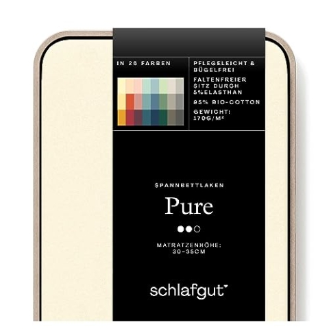 Schlafgut Pure Spannbettlaken 120x200cm bis 130x220cm - 95% Biobaumwolle, 5% Elasthan, Oeko-TEX Zertifiziert, Yellow Light, Matratzenhöhe bis 35cm