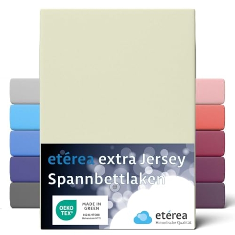 etérea Extra Jersey Spannbettlaken 240x220cm Natur bis 35 cm Höhe - 100% Baumwolle Spannbetttuch Oekotex - Bed Sheets Leintuch Bettbezug für Boxspringbetten Bettlaken 240x220 cm Nature