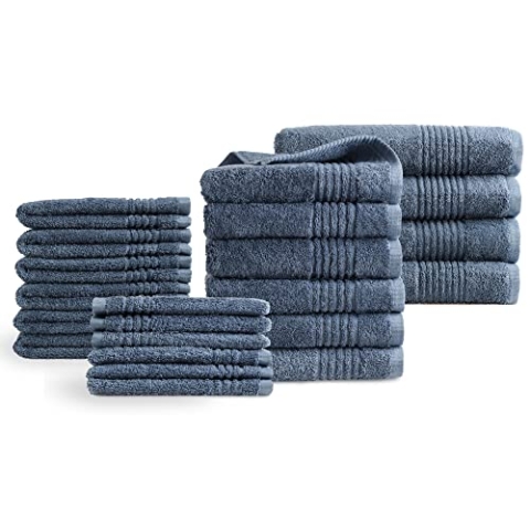 PHLOX Handtuch Set 22-teilig – 100% Baumwolle – Oeko-Tex Made in Green zertifiziert | 600 g/m² – Weiche & saugfähige Qualität – Inklusive 4x badetuch, 6x handtücher set, 6x Gästetüchern, 6x washcloths