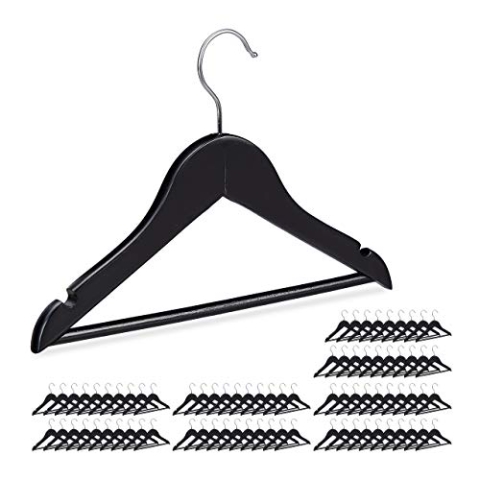Relaxdays 80 x Kinderkleiderbügel Holz im Set, Hosenbügel für Jungen & Mädchen, drehbarer Haken, mit Steg & Kerben, schwarz