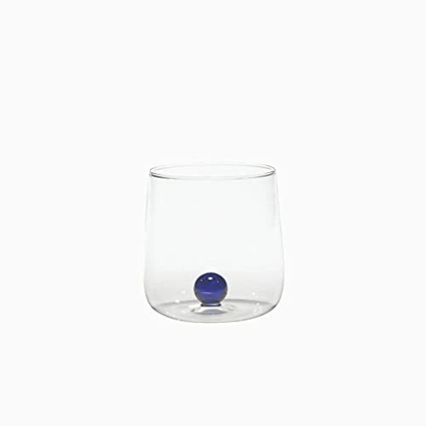 Zafferano Bilia Glasbecher - Handgemachtes Transparent Glas, Verziert mit bunter Glaskugel im Inneren, cl 44 h 90mm d 88mm - Set 6 Stück - blau, BA00107