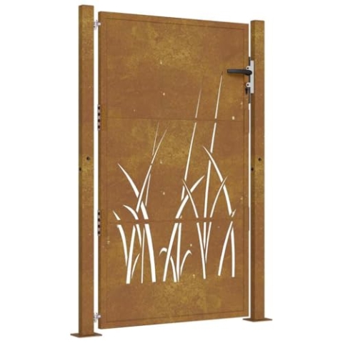 vidaXL Gartentor, Gartentür mit Gras-Design, Abschließbar Hoftor Eingangstor für Garten Terrasse, Tor Zauntor Gartenpforte, 105x155 cm Cortenstahl