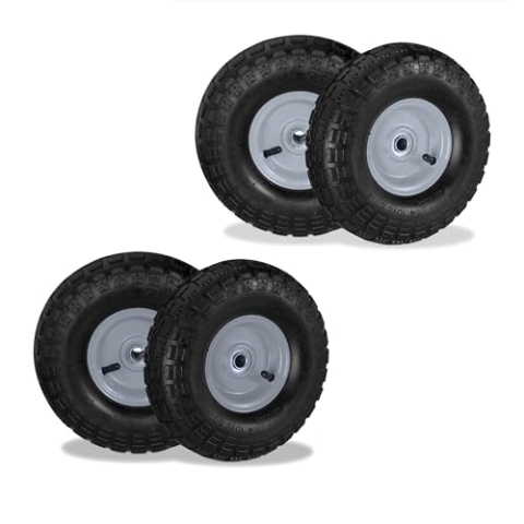 Relaxdays 4X Sackkarrenrad 4.10/3.50-4, luftbereifte Ersatzräder, 16mm Achse, 136kg, Stahlfelge, 260x85 mm, schwarz-grau