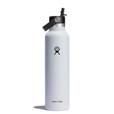 HYDRO FLASK - Trinkflasche 709ml (24oz) mit Flex Straw Deckel - Vakuumisolierte, Wiederverwendbare Flasche aus Edelstahl - Auslaufsicherer Deckel - Heiß & Kalt - Standard Mouth, BPA-frei - White