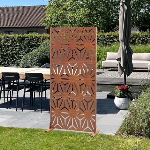 casa.pro Trennwand Kilsturd Raumteiler 180 x 90 cm Sichtschutz Outdoor Indoor Raumtrenner Terrasse Balkon Cortenstahl Paravent Edelrost