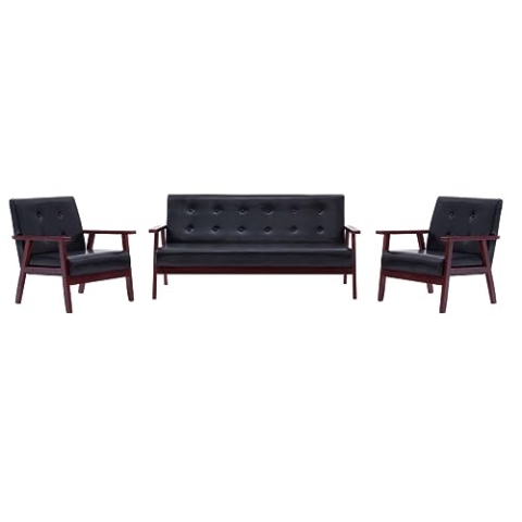 vidaXL Sofagarnitur 3-TLG. Sofa Sessel Couch Sitzmöbel Loungesofa Polstersofa Ledersofa Couchgarnitur Polstermöbel Schwarz Kunstleder