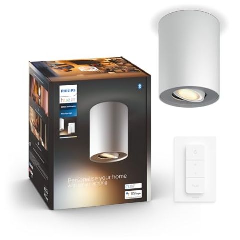 Philips Hue White Ambiance Pillar 1er Spot, inkl. GU10 LED-Lampe + Dimmschalter, steuerbar via App, kompatibel mit Amazon Alexa (Echo, Echo Dot), weiß, neue Generation