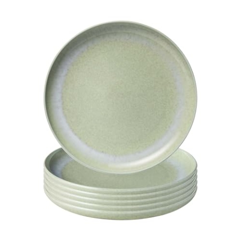 Villeroy & Boch like. by Perlemor Alga Frühstücksteller 6er Set, 24 cm, Dessertteller mit Reaktivglasur, Premium Porzellan, Grün