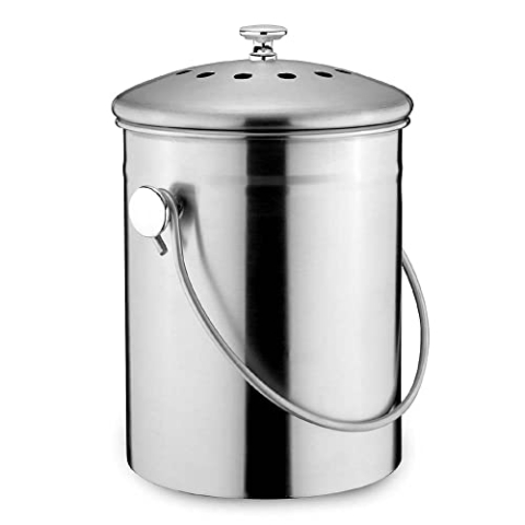 Karl Weis Biomüll-Abfalleimer aus Edelstahl mit Anti-Geruchsfilter aus Aktivkohle im Deckel, 3 Liter, 18525, Silber