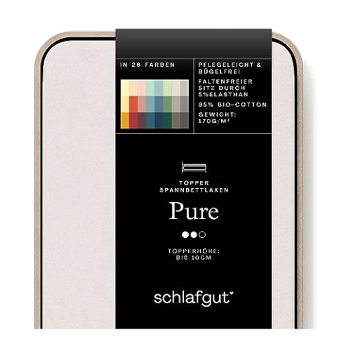 Schlafgut Pure Topper Spannbettlaken 140x200cm bis 160x220cm Sand Light, Spannbetttuch aus weicher Biobaumwolle