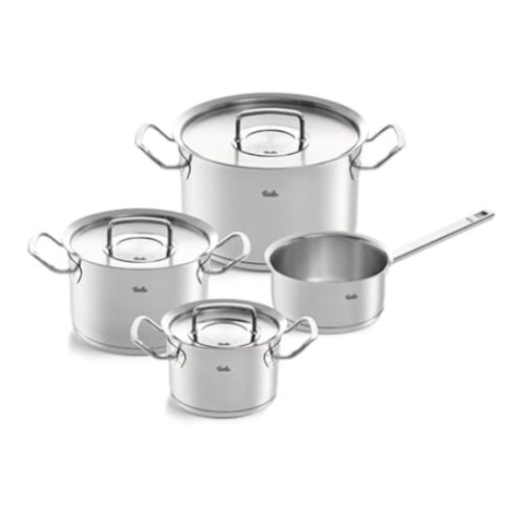 Fissler Original-Profi Collection/Edelstahl-Topfset, 4-teilig, Koch-Töpfe mit Metall-Deckel (3 Kochtöpfe, 1 Stielkasserolle-deckellos) - Induktion