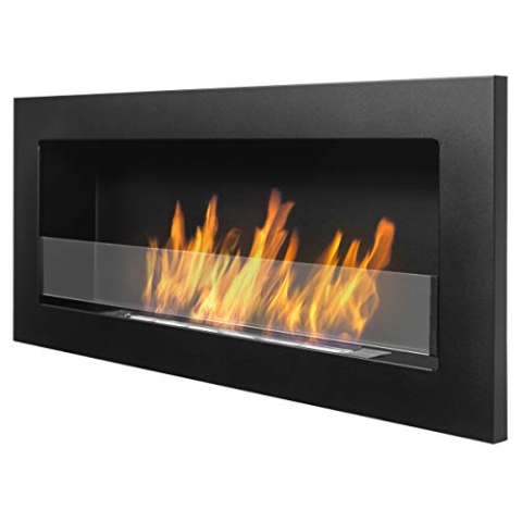 Nice-House Slim Biokkamin 90 x 40 cm mit Glasscheibe. 900 x 400 mm schwarzer Biokamin zum direkten Aufhängen an der Wand oder zur Montage in Einer Wandöffnung.