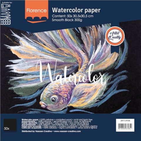 Florence Aquarellpapier Glatt - Zeichenblock für Aquarellfarben 30,5 x 30,5 cm - Schwarz - Malblock für Wasserfarben - Künstlerbedarf und Scrabooking - 300 gsm