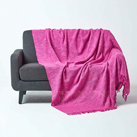 Homescapes extra große Tagesdecke Nirvana, pink, Wohndecke/Sofaüberwurf aus 100% Baumwolle, 225 x 360 cm, Knoten-Optik mit Fransen