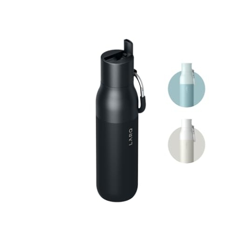 LARQ Bottle Flip Top 500ml - Isolierte Edelstahl-Trinkflasche mit Strohhalm | Wiederverwendbare Trinkflasche für Sport, Fitnessstudio und Reisen | Getränke kühl halten, Obsidian Black