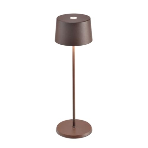 Zafferano, Olivia Pro Lampe, Tragbare und Wiederaufladbare Tischlampe mit Touch Control, Geeignet für Wohnzimmer und Außenbereich, Dimmer, 2200-3000 K, Höhe 35 cm, Farbe Corten