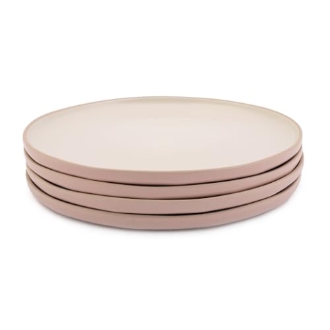 Jamie Oliver Big Love Perfect Teller, Steingut Essteller mit Erhöhtem Rand, spülmaschinen- und mikrowellengeeignet, Rosa/Weiß, 4er-Set, 27x27x6cm