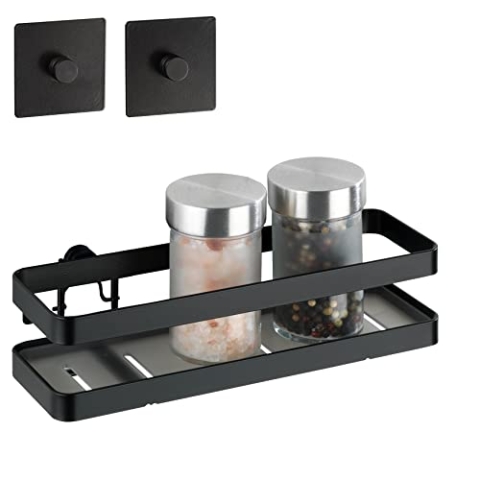 WENKO Turbo-Loc® Gewürzregal Gala, Gewürzständer für Gewürze und Küchenutensilien, Set bestehend aus Regal und passendem Adapter, pulverbeschichteter Flachstahl, 22 x 5,5 x 7 cm, Schwarz matt
