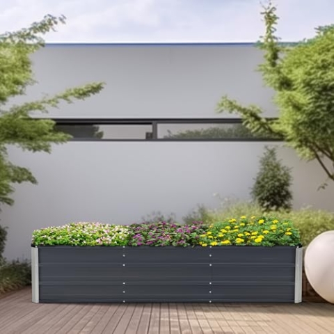[en.casa] Pflanzbeet Nijmegen 240 x 47 x 40 cm Blumenbeet mit 3 Mittelstreben Hochbeet wetterfest Pflanzkasten verzinkter Stahl Anthrazitgrau