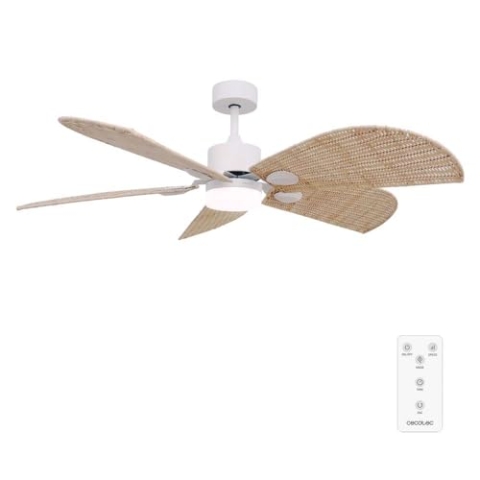 Cecotec - Deckenventilatoren mit Licht EnergySilence Aero 5290 Natural, Motor DC 40W, 52 Zoll, 18W LED-Licht, 8-Stunden-Timer, Wintersommermodus, 6 Geschwindigkeiten, 5 rotierende Klingen