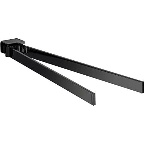 emco LOFT Handtuchhalter zweiarmig zur Wandmontage, schwenkbarer Badetuchhalter aus Aluminium, hochwertige Handtuchstange für zwei Handtücher, matt schwarz