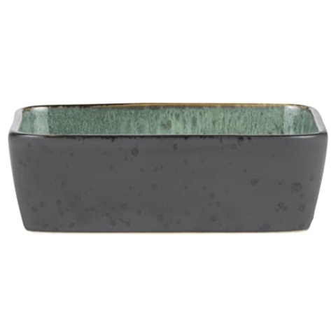 BITZ Auflaufform, Lasagne-Auflaufform aus Steinzeug, rechteckige Ofenform, 19 x 14 x 6 cm, schwarz/grün