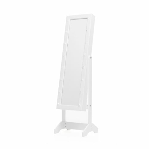InnovaGoods - Stand-Schmuckspiegel mit LED, 16 Leuchten für Helligkeit, Elegantes Holzdesign, Multifunktionaler Schmuckkasten, 4 Neigungswinkel, Weiß, Kunststoff, Bunt