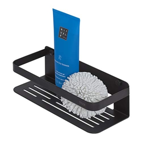 Tiger Caddy Duschkorb Rechteck klein, Duschablage aus Edelstahl, Duschregal für kleine Duschkabinen, Edelstahl, Farbe: Schwarz
