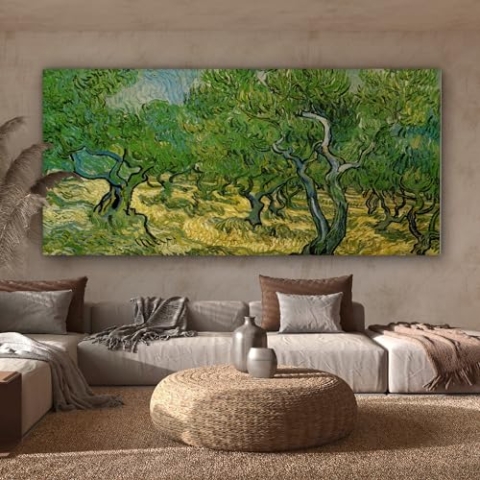 MuchoWow Leinwand Bilder, Einzigartige Wanddeko mit Rahmen, Olivenhain - Vincent van Gogh, Wandbilder Wohnzimmer, Deko Schlafzimmer 160x80 cm